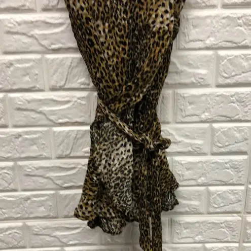Audrey 3+1  leopard animal print ruffle bottom wrap‎ dress size L