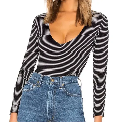 Privacy Please Revolve Black and White Striped long sleeve Bodysuit Size Small