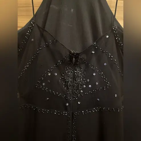 Vintage DJ Nights Size Medium Black High Neck Butterfly Moth Beaded Prom Gown