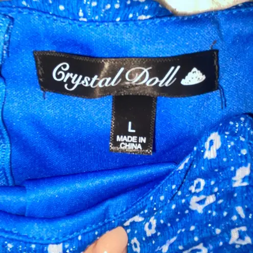 Crystal Doll Blue White Floral Minidress Off the Shoulder Short Sleeves Size L