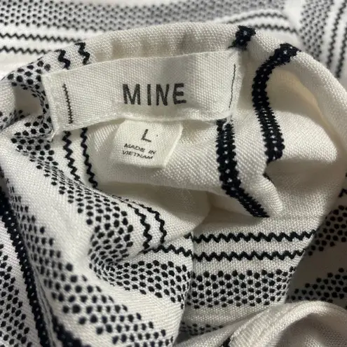 MINE Women's Striped Button Front Mini Dress L Short Sleeve Elastic Waist Black Size L