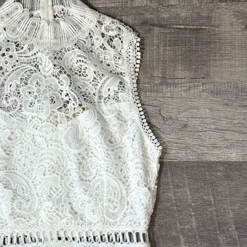 Main Strip White Crochet Lace Overlay Midi Dress M Sleeveless High Neck Bridal