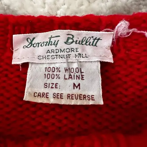 Vintage Dorothy Bullit Mini Flowers Red Hand Knit Wool Granny Sweater Sz Small