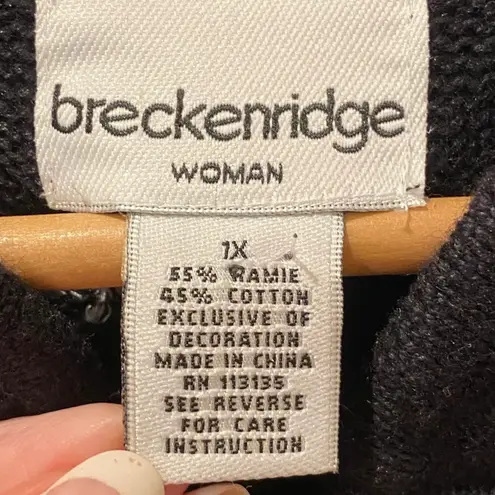 Breckenridge Vintage Christmas Sweater Cardigan Zip Trees 1X Embroidered Black Green