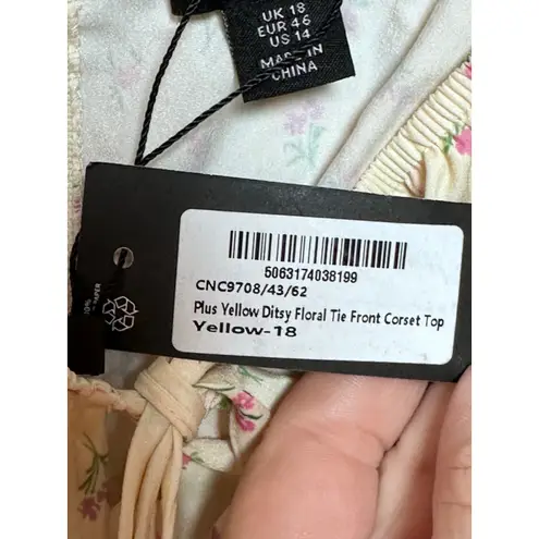 Pretty Little Things Plus Yellow Ditsy Floral Tie Front Corset Top Size 14 NWT