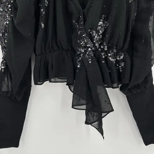 LPA Cara Embellished Sequin Blouse Top Black Long Sleeves Women’s Size Small