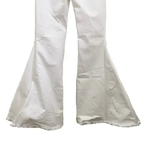 Newbury Kustom White Denim Raw Hem High Rise Wide Leg Flare Pull On Jeans Size L