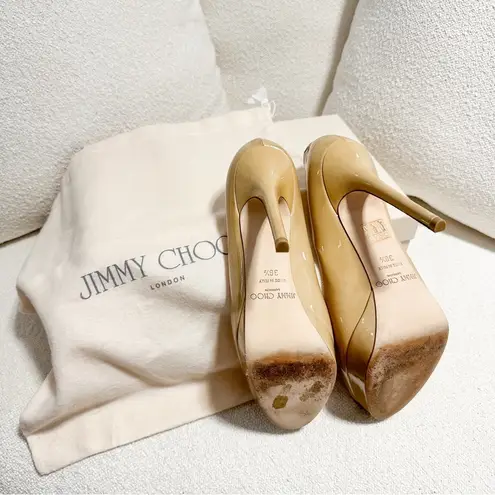 Jimmy Choo Cosmic Patent Leather Nude Platform Pumps sz 38.5