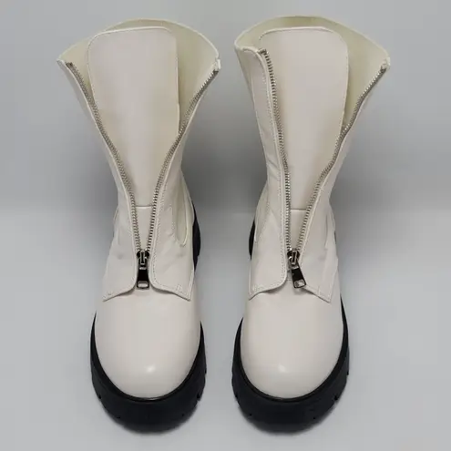 EGO Lucinda Off White Zip Front Knitted Ankle Biker Chunky Lug Sole Boots Size 9