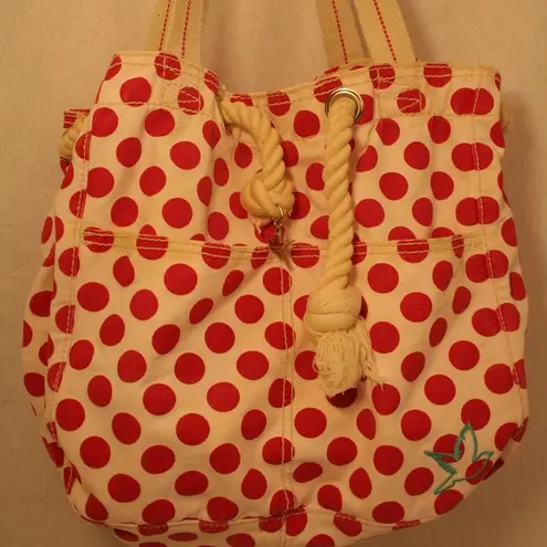 American Eagle Aerie Red White Polka Dot Beach Tote Bag