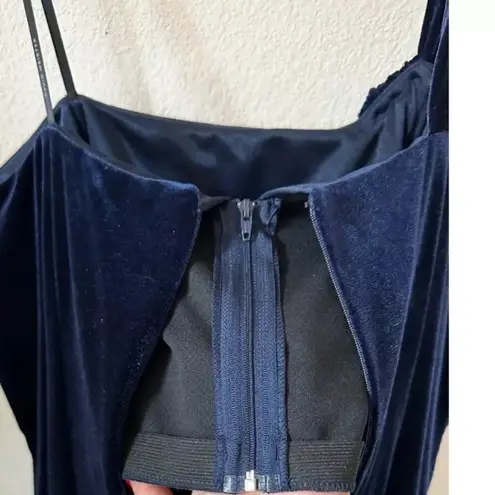 David Meister Vintage Navy Blue Velvet Bow One Shoulder Dress Size 10 Medium M