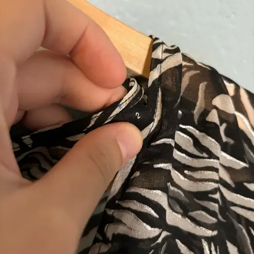 The Kooples Flowing Black and White Zebra Print Sheer V Neck Blouse Size Medium