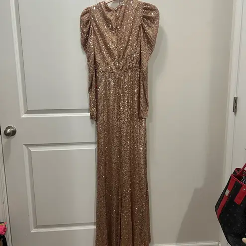 Mac Duggal NWT Copper Sequined High Neck Puff Sleeve Column Gown Size 2 $398