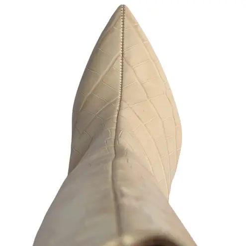 Schutz Maryana Leather Knee High Boots Faux Crocodile Embossed Eggshell US 8 M