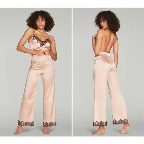 Agent Provocateur Amelea Pajama Pant Size 2 Silk Pink Black Lace Lingerie NEW