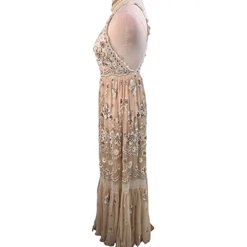 Needle & Thread Embellished Rhinestone Beaded Maxi Gown nude pink Size US 2