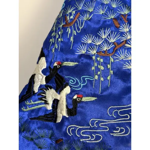 Rose Silk‎ Women's Robe Kimono Asian Blue Embroidered Birds XL