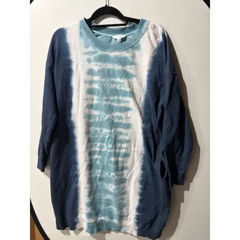 TIME AND TRU Womens Tie Dye Long Sleeve Sweatshirt Dress Crewneck Blue White XL