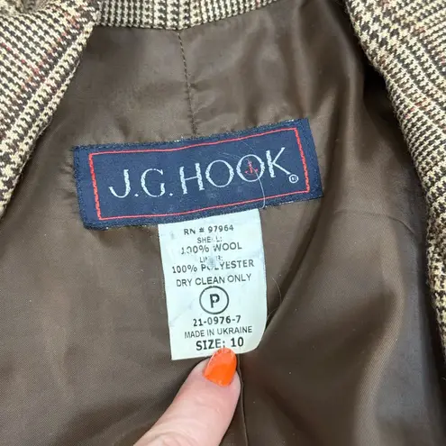 J.G. Hook Wool Glen Plaid Double Breasted Blazer Brown Check Size 10