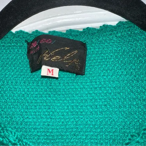 Vintage Forest Green Fuzzy Embroidered Cardigan Semi