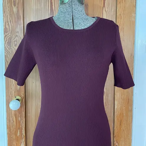 Karen Millen Lace Back Rib Knit Midi Dress in Burgundy ~ Size Large