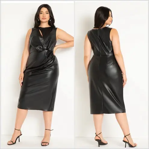 Eloquii Draped Faux Leather Dress, New with Tags, Black