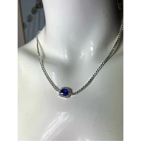 8 Other Reasons NEW Silver Blue Rhinestone Gem Material Girl Necklace Chocker