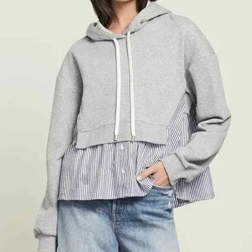 Veronica Beard Hockley Drawstring Sweatshirt Hoodie Mixed Media Striped Medium