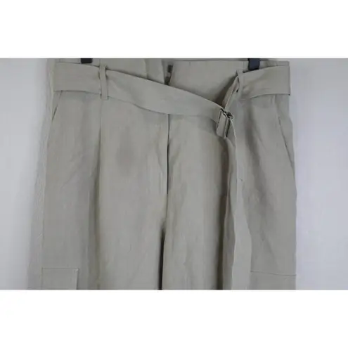 Lafayette 148  Pants Women 8 Paper Bag High Waist Belted Cargo Khaki Boho Preppy