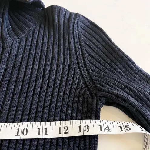 Red Valentino Navy Metallic Ribbed Knit Zip Up Collared Bow Sweater Dress Sz XS