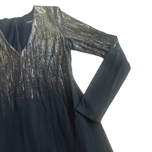 Fifteen Twenty Black Bodycon Dress Long Sleeve Silver Metallic Size Small Womens