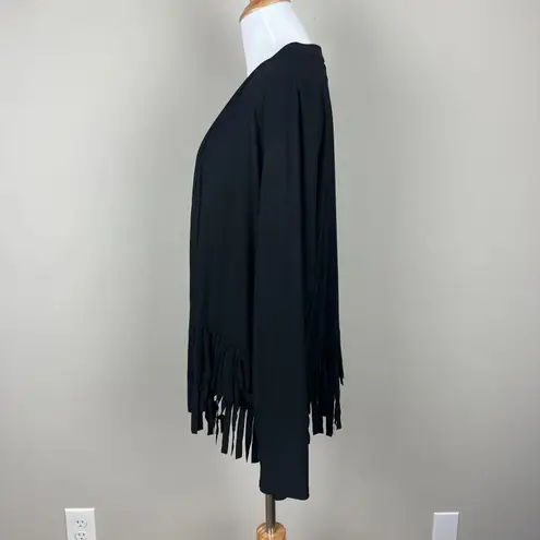 Attitudes by Renee Cardigan Fringe Topper Womens 3X Black Como Jersey Knit Open