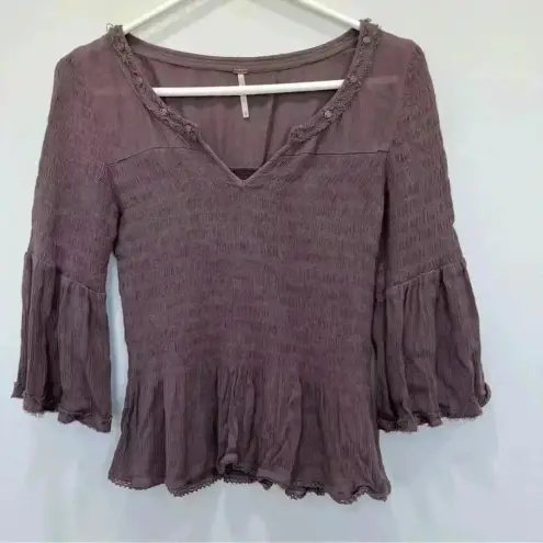 Free People  Sugar Magnolia Smocked Blouse Size Xs