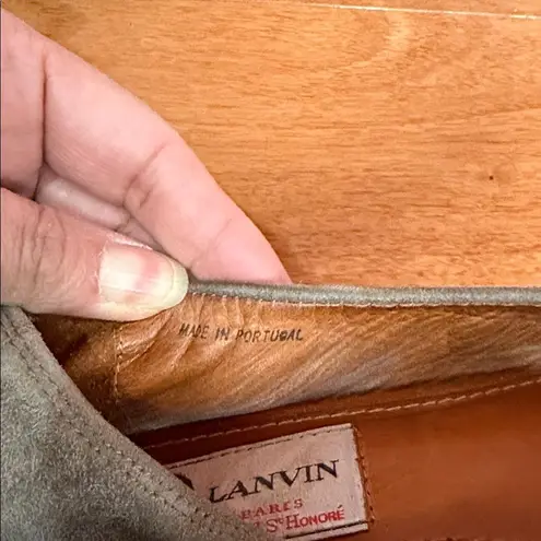 Lanvin Paris Cap Toe Ballet Flats Brown Gray Suede Black Patent Leather 37 Size 7.5