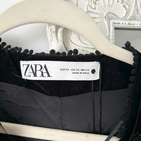 ZARA  Embroidered Velvet Open Front Vest