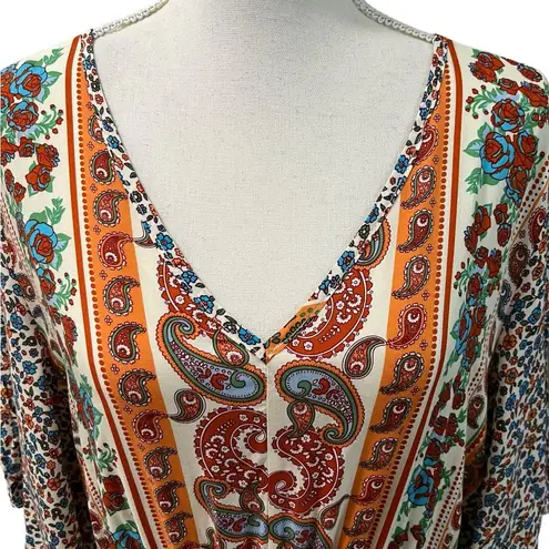 Pretty Garden Bohemian Floral Paisley VNeck Bell Sleeve Maxi Dress NWT XL