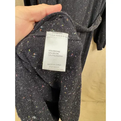 Stitchdrop Black Speckled Knit Sweater Dress Cowl Neck Tie Waist Side Slit Sz S