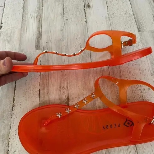 Katy Perry Orange Starfish Studded T Strap Geli Sandals Size 8 NEW
