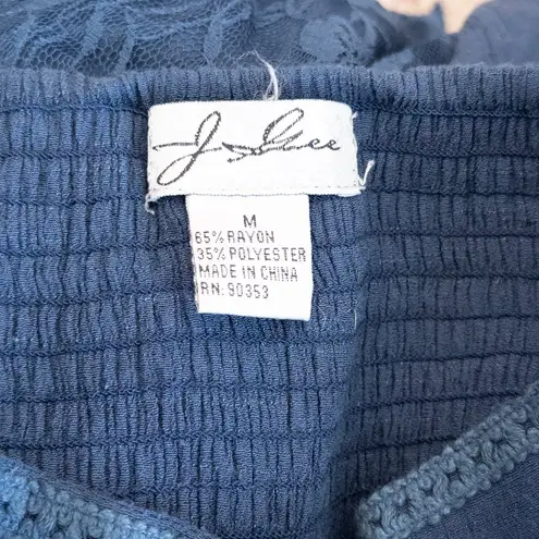 VTG Women Maxi Skirt Size M Blue Boho Lace Panel Cottage Witchy Prairie Romantic Size M