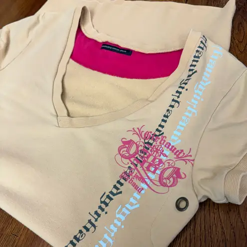 Jean de Marithé + François Girbaud Tan Graphic Y2K Scoop Neck Stretch Shirtdress Yellow Size XL