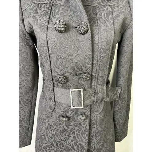 Arden B Black Jacquard Brocade Belted Victorian Gothic Coat Medium