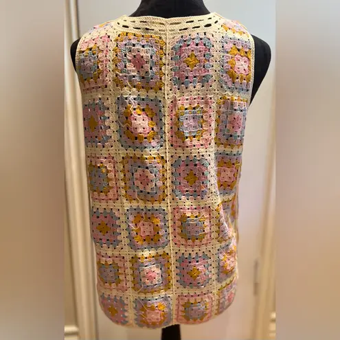 House of Harlow 1960 Coastal Granny Square Knit Crochet Pastel Open Vest OSFM