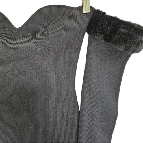 Staud Josee Knitted Mini Dress Staud Black Faux Fur Trim Size M NWT Event Size M