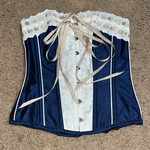 Corset Story Victorian Double Layered Ribbon Straight Overbust Corset Blue UK 10 Size undefined