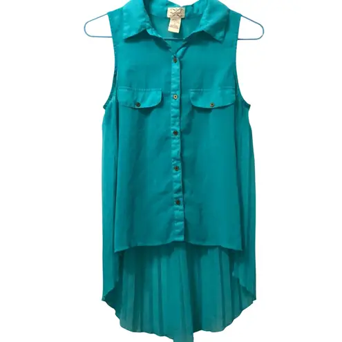 Eyelash Couture Sheer High-Low Teal Collar Tank Top XS