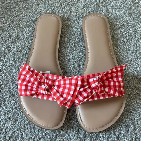 Time & Tru NWT  Bow Sandals Red & White Checkered 6 thumbnail 1