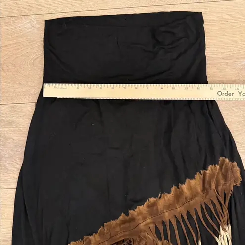 Elegant Unique Black and Brown High Low Ombre Fringe Jersey Fabric Skirt Sz XL