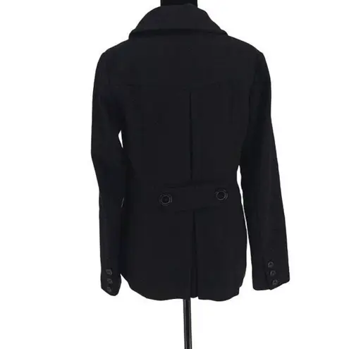 Banana Republic  Womens Double Breasted Notch Collar Wool Blend Peacoat Black XS