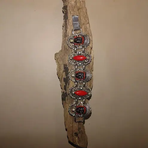 Vintage Selro Selini Bracelet MCM Red Black Enamel Lady Princess Faces Large