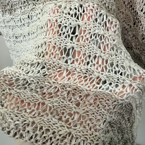 Curio Ny Beach Sweater XL Long Sleeve Open Weave Ribbon Muted Lagenlook Gauze
